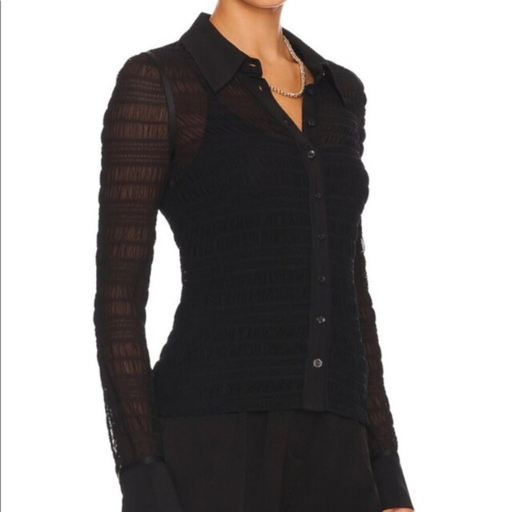 NWOT Jonathan Simkhai Robin Mesh Button Down Top - image 1